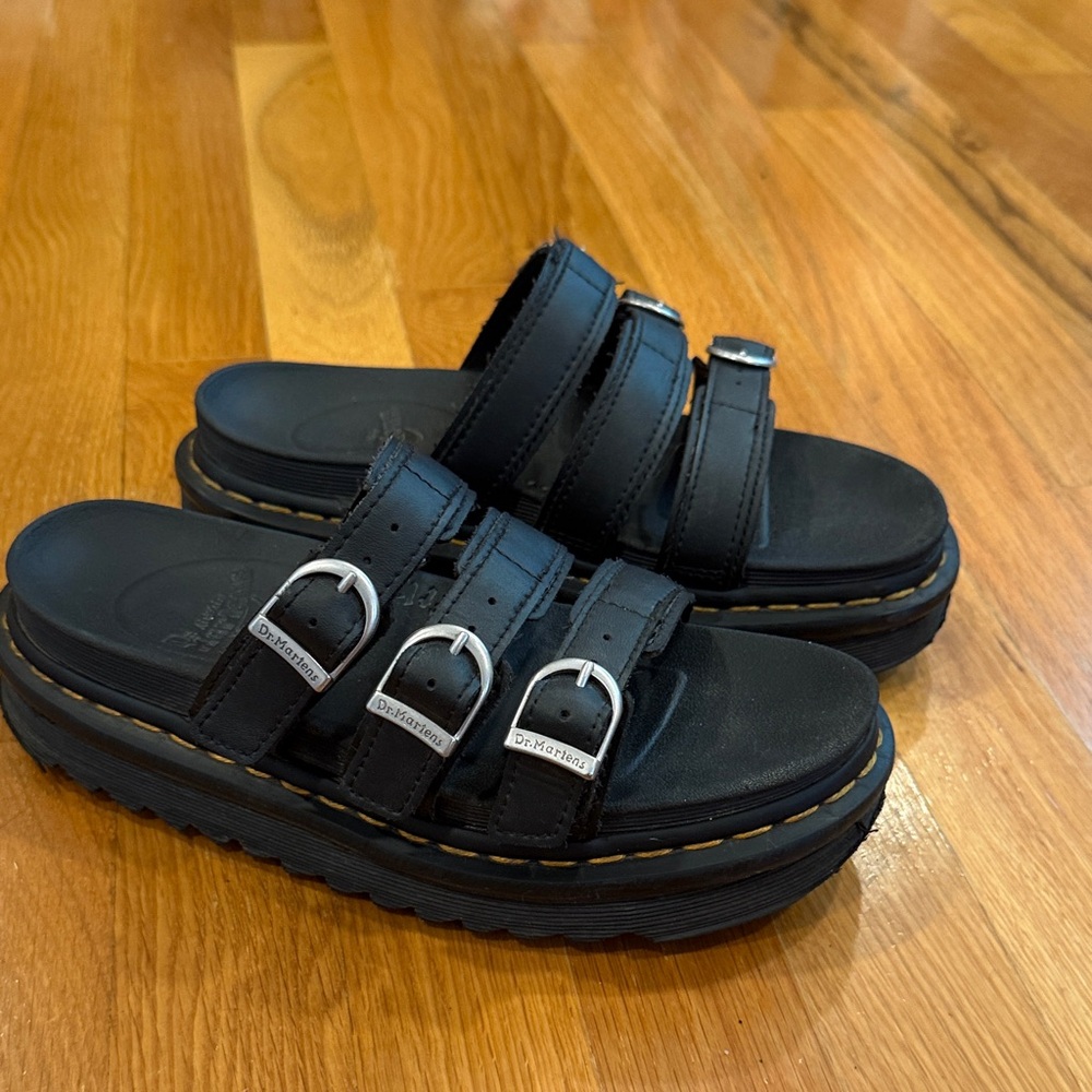 Dr. Martens Black Sandals with Silver Buckles